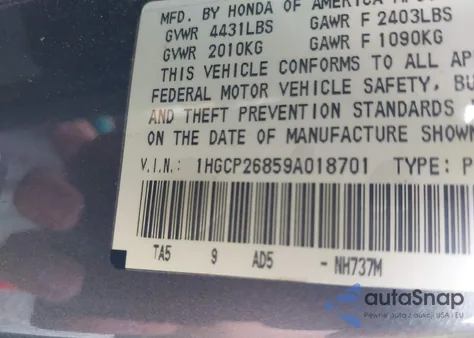 2009 Honda Accord 2.4 Ex-L from USA, damaged, VIN 1HGCP26859A018701
